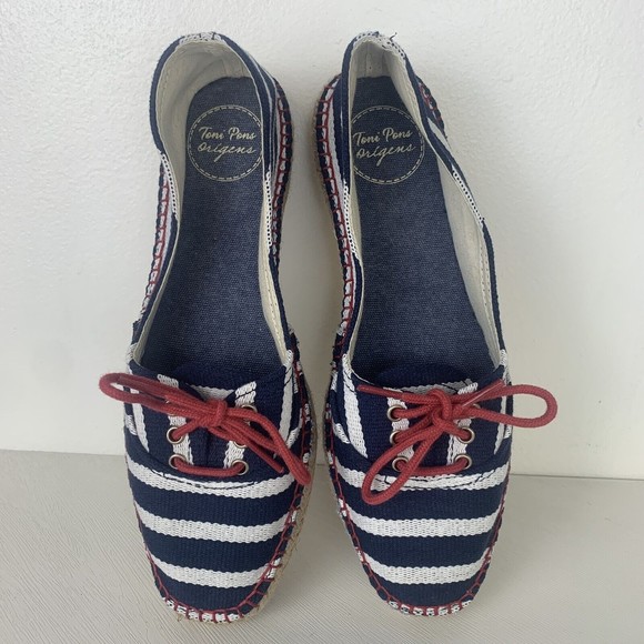 Toni Pons Origins Espadrilles Slip On Shoes Striped Blue And white 37 / 7 - Picture 2 of 6
